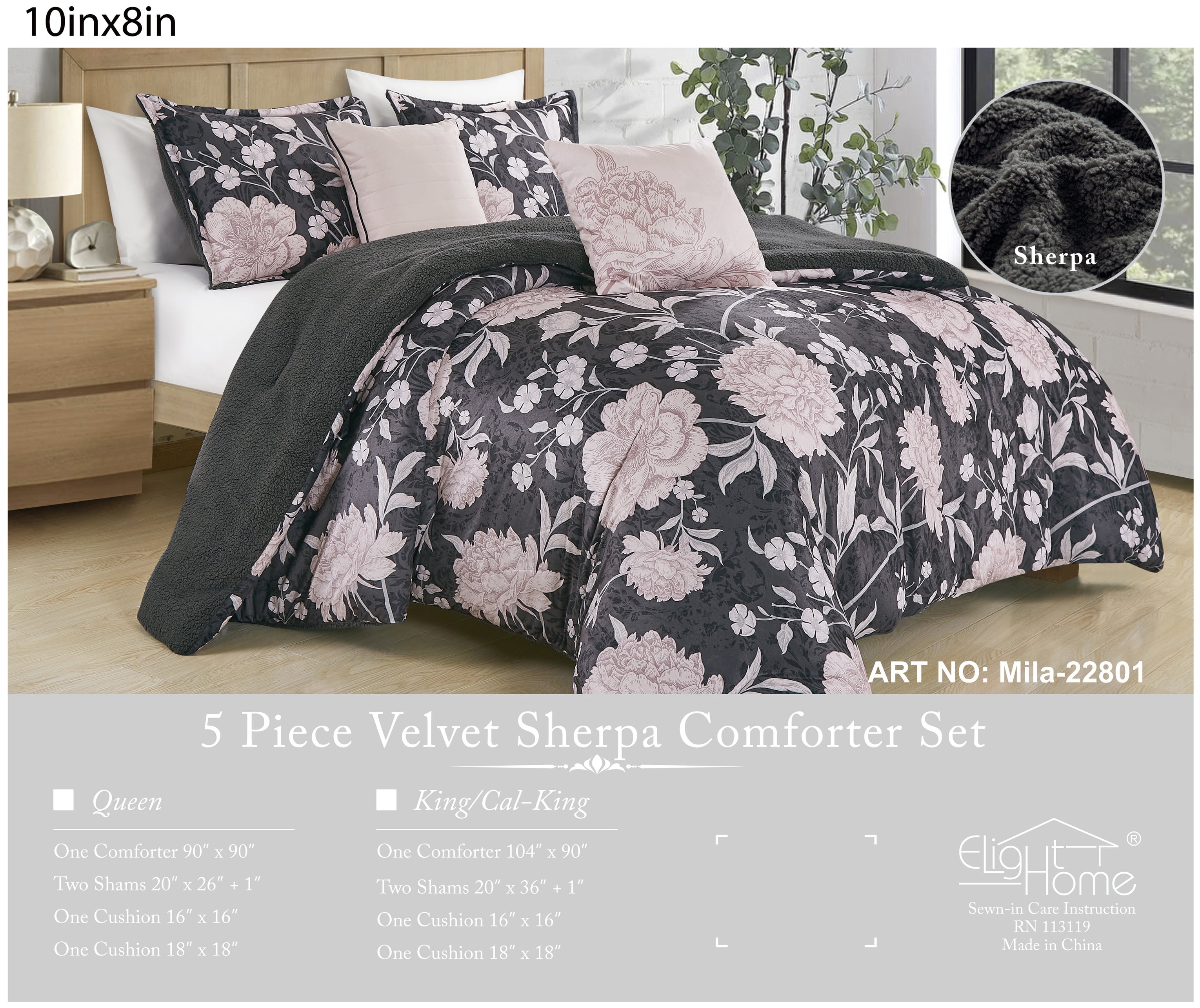 EvJK 5-Piece Comforter Set – Soft & Cozy Stylish Print Comforter with Coordinated Shams and Decorative Pillows, Queen