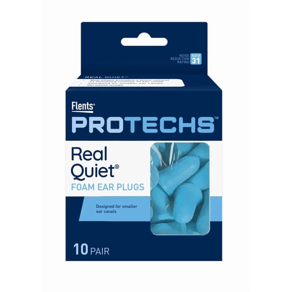 Flents Protechs Real Quiet Foam Ear Plugs for Small Ear Canals, Contoured, (NRR 31), 10 Pair, Blue