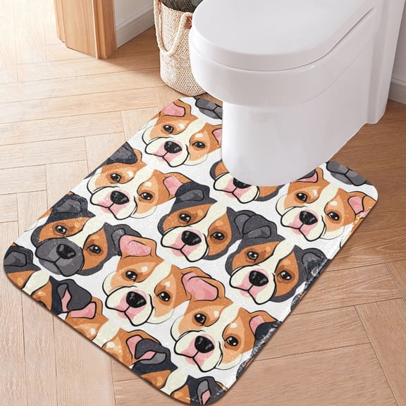 Toilet Rug U-Shaped Bathroom Rugs Non-Slip Soft Plush Machine Washable Contour Bath Mat Cute Dog Heads 24x20