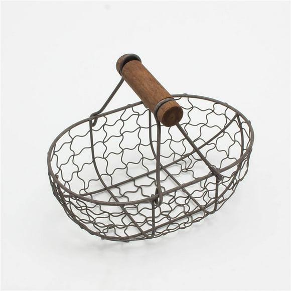 ONFD Wire Basket With Wooden Handles Vintage Style Chicken Wire Egg Baskets Gathering Baskets With Wooden Handle Country Vintage Style Storage Baskets