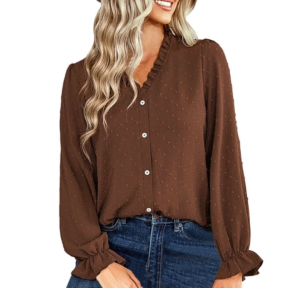My Items Shirts for Women Women's Long Sleeve Shirts Women Tops V Neck Long Sleeve Shirts Fashion Casual Versatile Shirts L