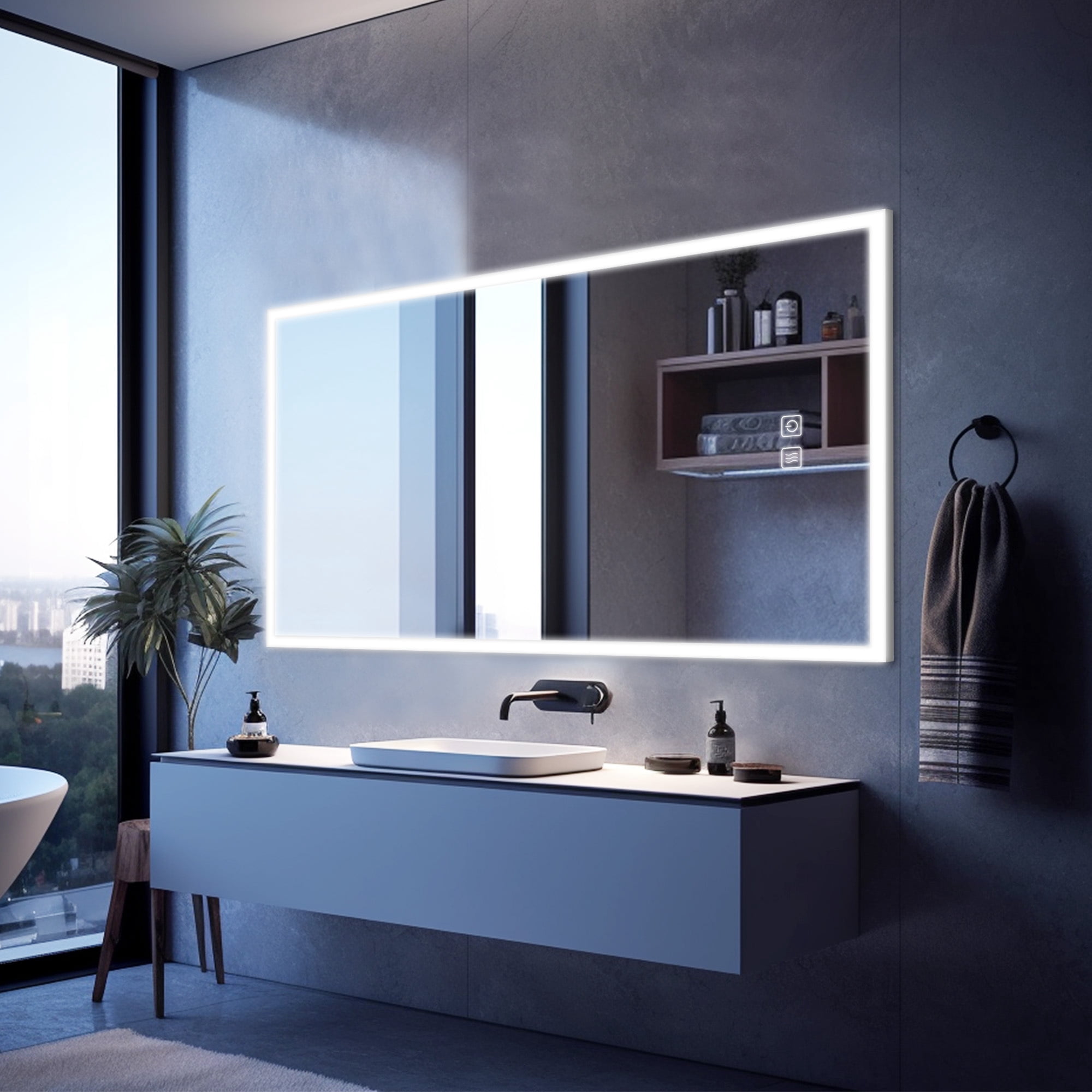 47"x26" Edge LED Lighted Wall Mounted Bathroom Mirror Modern Rectrangle Vanity Mirror with Anti-Fog,Silver