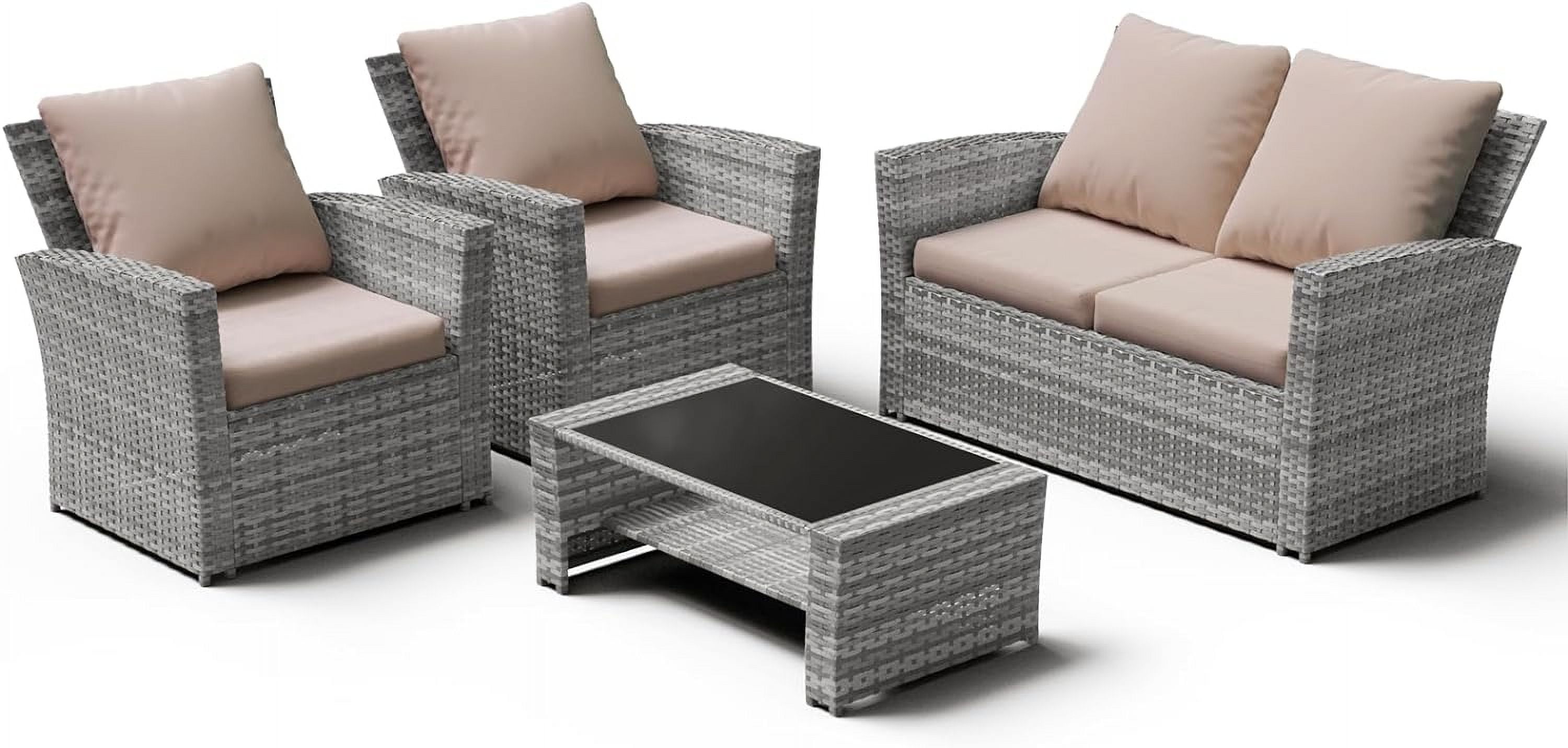 ELPOSUN Wicker Patio Furniture Set, 4 Piece Outdoor Sectional Conversation Sets, Gray PE Rattan Patio Sofa Set for Balcony, Porch, Backyard, Khaki