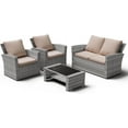 thumbnail image 2 of ELPOSUN Wicker Patio Furniture Set, 4 Piece Outdoor Sectional Conversation Sets, Gray PE Rattan Patio Sofa Set for Balcony, Porch, Backyard, Khaki, 2 of 6