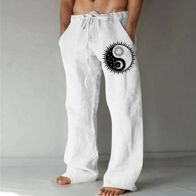 Timeless Linen Print Drawstring Trousers for Everyday Wear with Pockets Light Breathable Loose Fit Suitable for Daily Activities and Outdoor Adventures