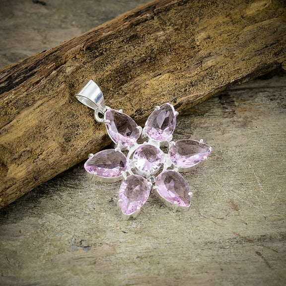 Pink Kunzite Gemstone Handmade 925 Sterling Silver Jewelry Pendant 1.77"