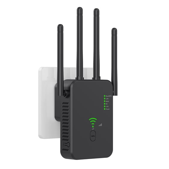Tupukom WiFi Range Extender Signal Booster,1200Mbps WiFi Booster with Ethernet Port,Dual Band 2.4G/5G,4 Antennas (Black),Home Wireless Signal Booster