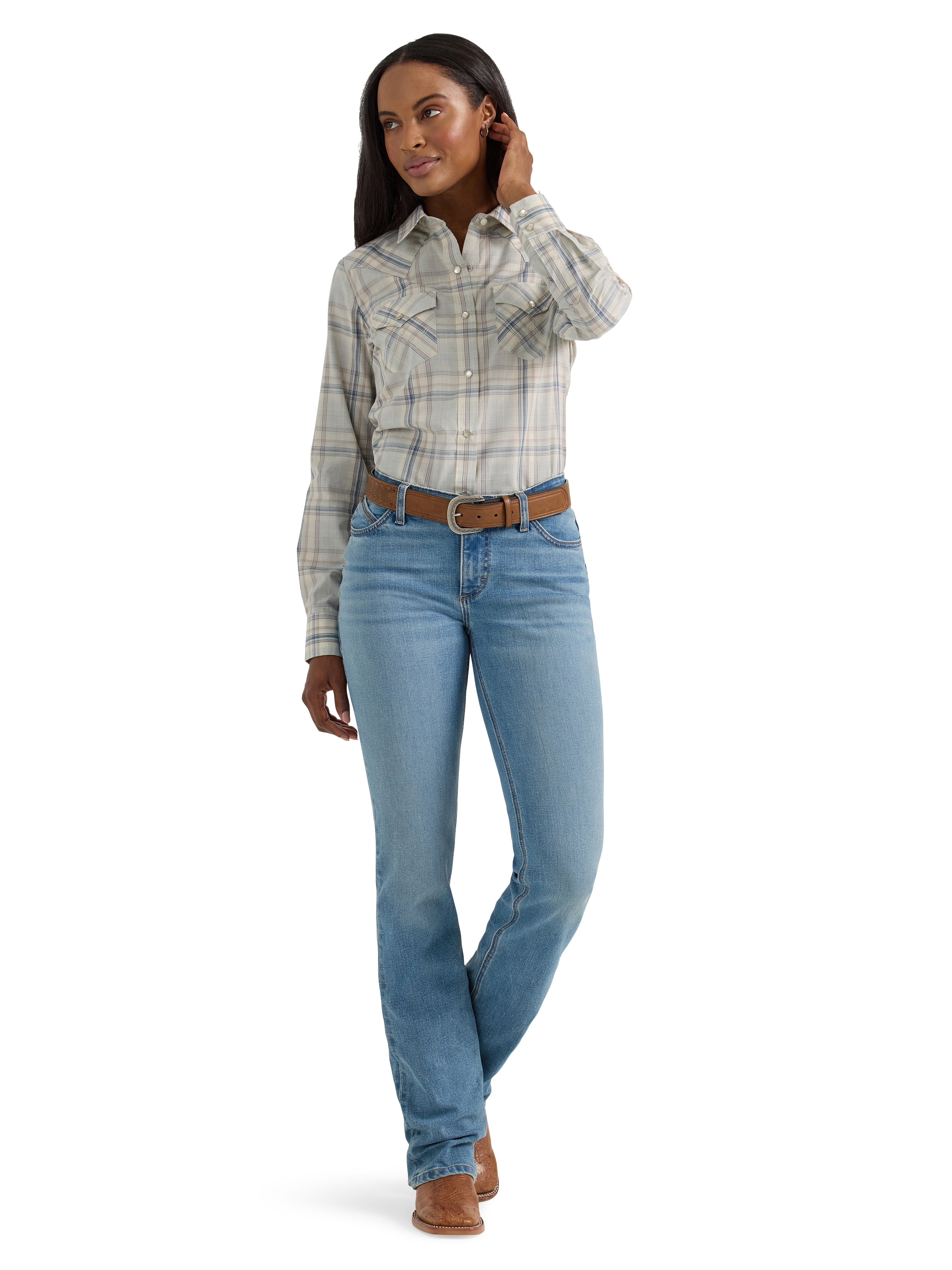 Wrangler® Women's Long Sleeve Western Snap Plaid Shirt, Sizes S-3XL
