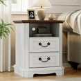 thumbnail image 2 of FANRAL Farmhouse Nightstand with Charging Station,2 Drawer Wood End Table,Small Side Bedside Table for Bedroom,White Nightstand, 2 of 7