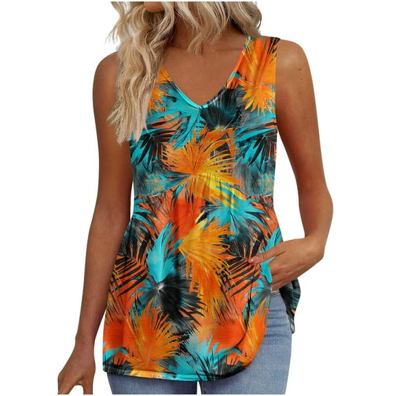 ZQUUVOU Tank Top For Women Casual Boho Printed V Neck Top (Multicolor,M)