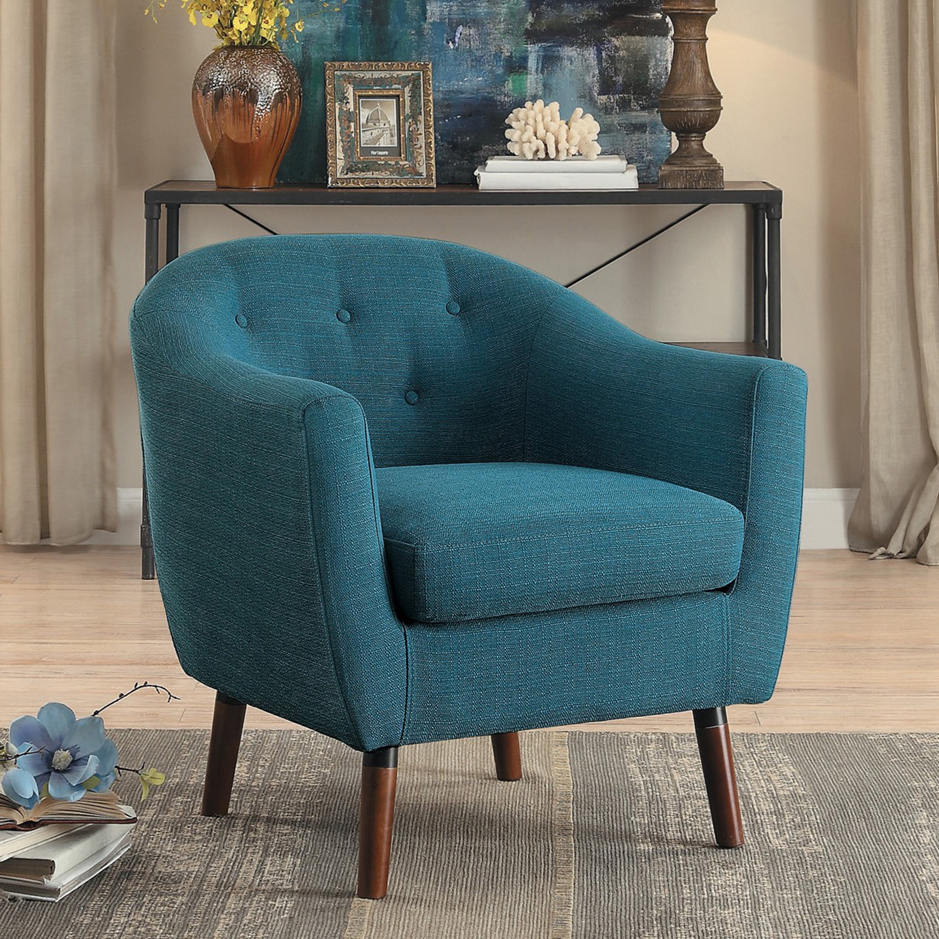 Homelegance Lucille Fabric Upholstered Pub Barrel Chair Blue