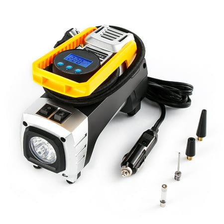 Screw Type Air Compressor Portable Air Compressor,AUDEW Electric Air Compressor Pump,Tire Inflator with Gauge,LED Light and Adaptors,Universal for Car, Truck, Bicycle, Basketballs and Other Inflatable ()