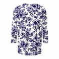 thumbnail image 4 of Plus Size 3/4 Length Sleeve Tops for Womens 2025 Summer Flower Print Blosues Round Neck Tees Shirts Loose Fitted Tees Shirts Going Out Beach Vacation Clothes, 4 of 5