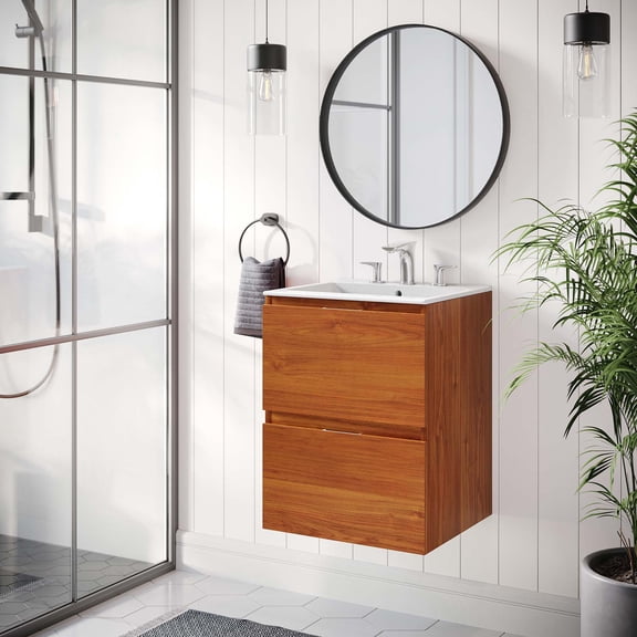 Modway Scenic 18" Wall-Mount Bathroom Vanity in Cherry White