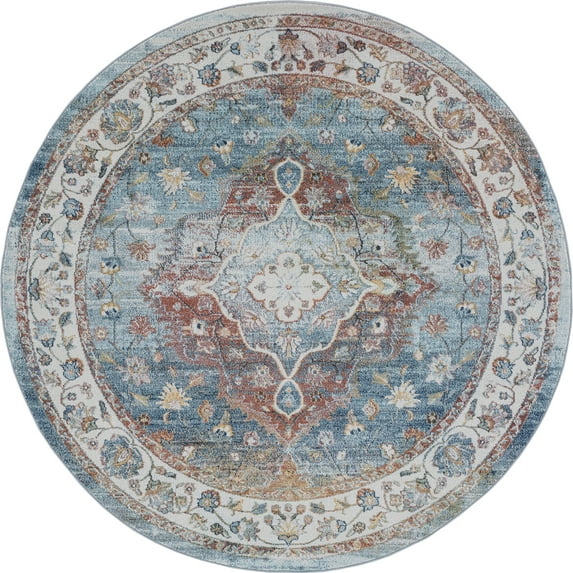 Tayse Reina Area Rug REI1501 Traditional Cream Vines Medallion 5' 3" x 5' 3" Round