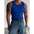 thumbnail image 6 of Men'S Ribbed Knit Form-Fitting Workout Wide Shoulder Tank Top Blue M, 6 of 8