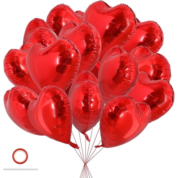 30Pcs 18 Inch Red Heart Balloons Valentine’s Day Heart Shape Foil Mylar Balloons Decoration for Romantic Valentine's Day Wedding Bridal Shower Anniversary Engagement Party Supplies