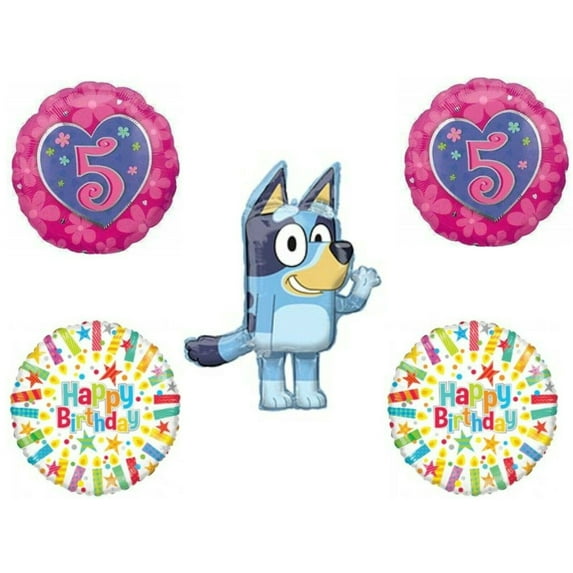 Bluey 5th Fifth Pink Happy Birthday Party Balloons Decorations Supplies Puppy Dog