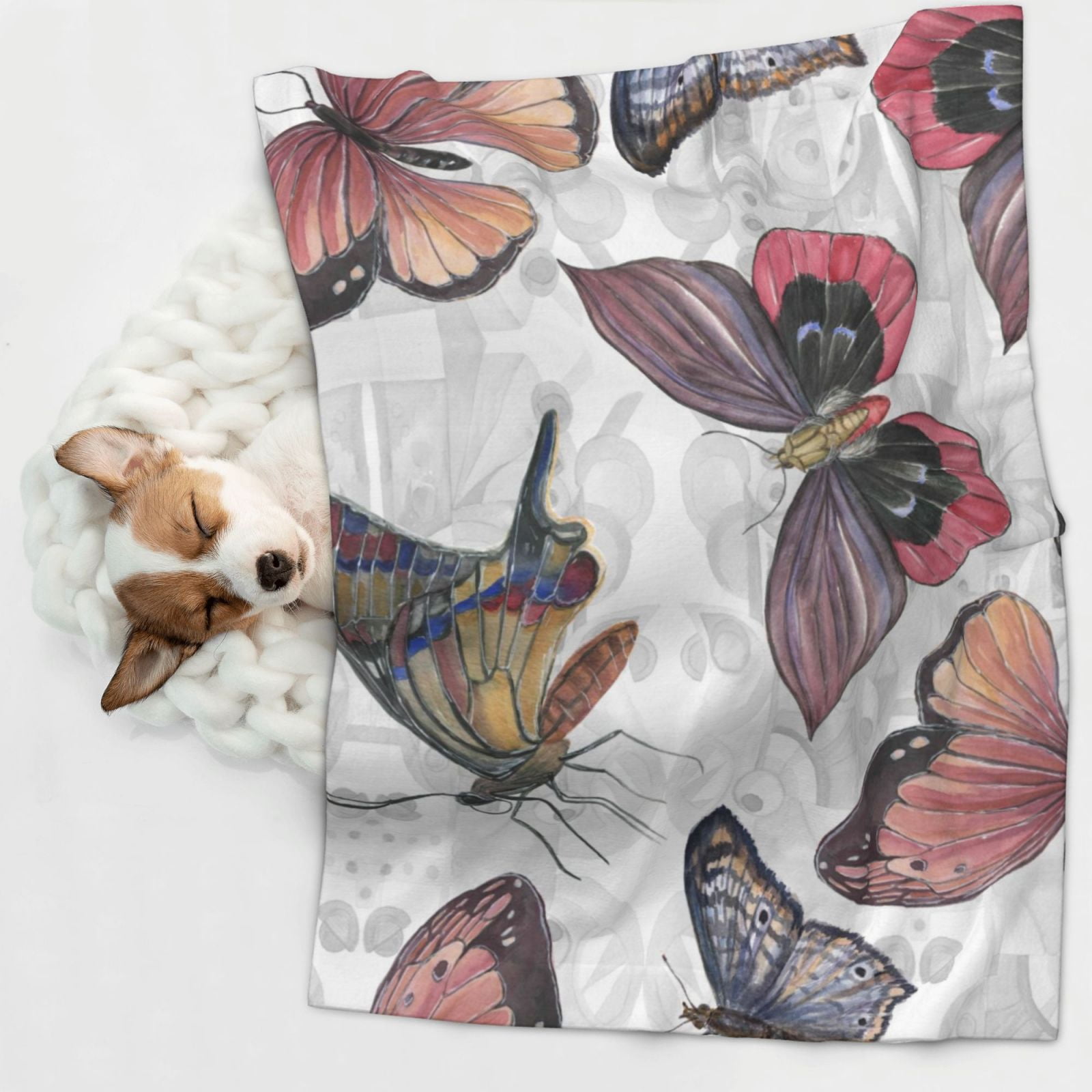 Naloa Vintage Butterflies Dog Blanket, 3 Sizes Cat Blanket for Indoor Cats Large Medium Small Dog Gifts-Medium