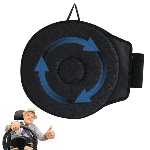 360° Rotating Seat Cushion for Car, 15.7" Swivel Car Seat for Elderly Support, Non Slip Swivel Seat Cushion with Memory Foam for Car, Office, Home (Black)