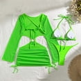 thumbnail image 5 of UTSJKR Women's Mesh Hollow Out Drawstring Bikini 3 Piece Set, Cutout Tie Design Bathing Suit, Sexy Vacation Beachwear Green S, 5 of 9