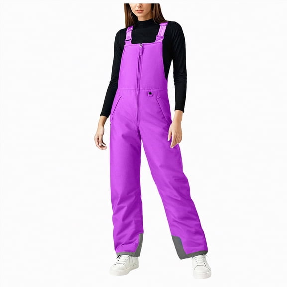 HCNTES Women's Outdoor Winter Bib Overalls Waterproof Insulated Pants with Adjustable Straps for Ladies Snow Sports Activities(C-Purple,4XL)