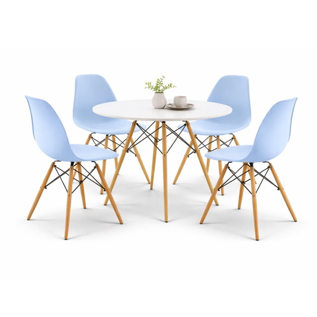 Comedor Oslo Redondo Blanco para 4 Personas Sillas Oslo Azul