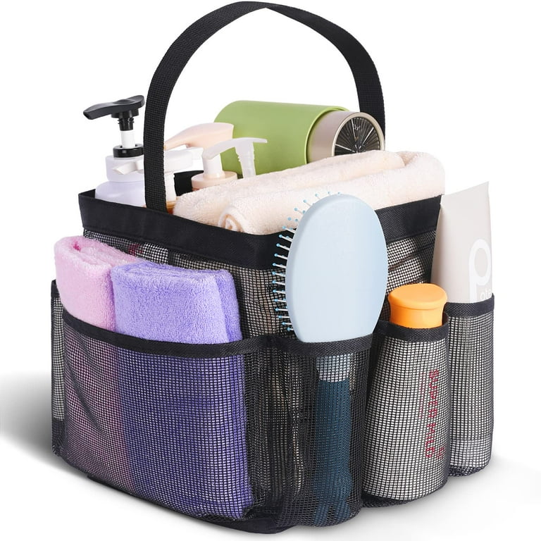 Mesh Shower Caddy Tote, Large College Dorm Bathroom Caddy Organizer with Key Hook and 2 Oxford Handles, Quick Hold, 8 Basket Pockets