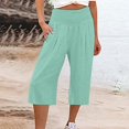 thumbnail image 2 of Manxivoo Women's High Waist Cotton Linen Casual Sports Pants Three Quarter Elastic Waist, 2 of 6