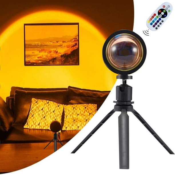 Proyector de atardecer LED con luz de proyección de arcoíris, lámpara de atardecer USB, proyector de luz LED visual romántica con 16 colores, soporte de suelo moderno, luz nocturna para fotografía,