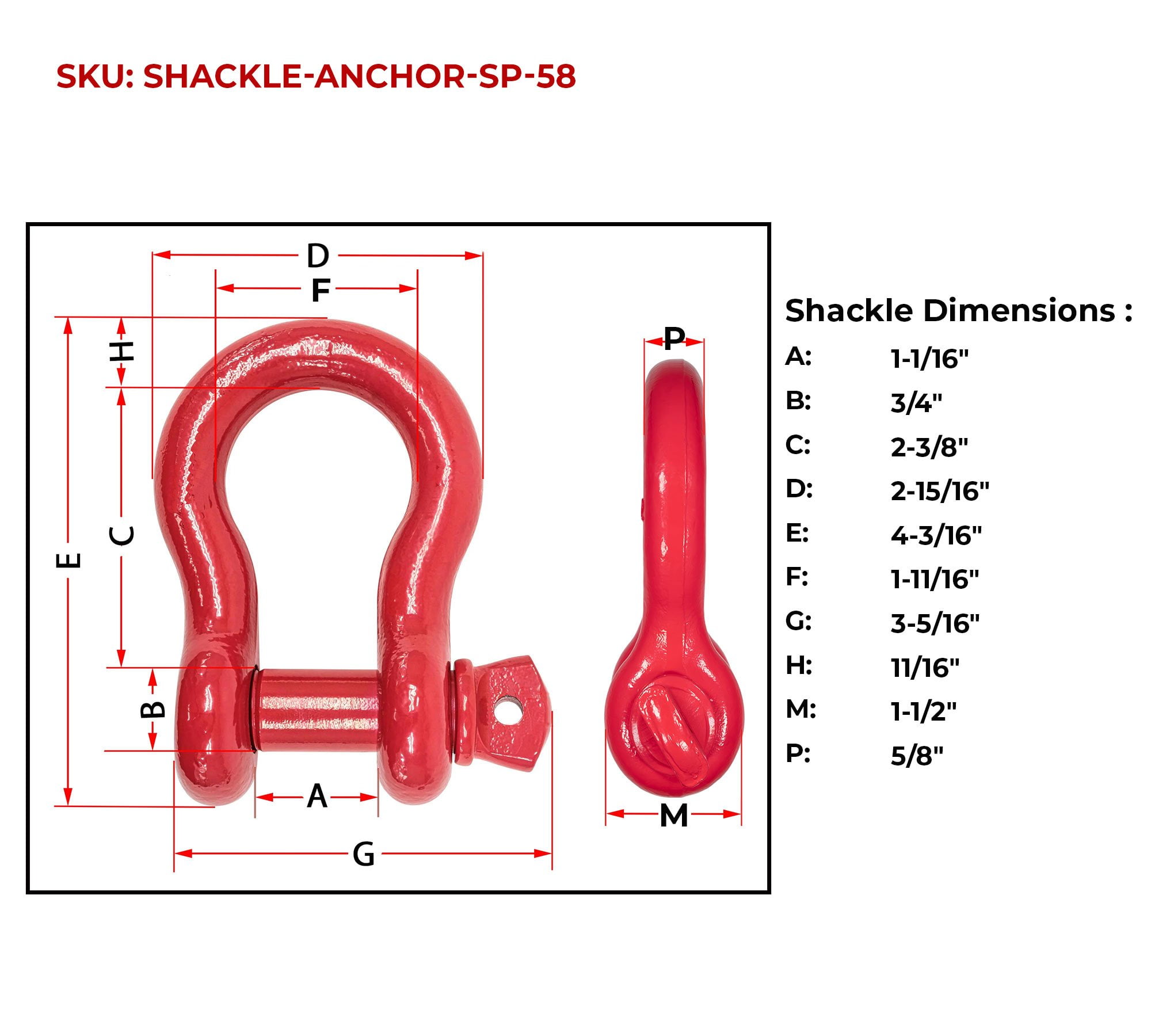 (4 Pack) 5/8" Anchor Shackle Forged Carbon Steel w/ Alloy Screw Pin Load Limit # 3.25 Tons (6,500 lbs) | Double Rust Protection Heavy Duty D Ring Shackle for Towing, Rigging & Vehicle Recovery