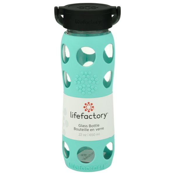 Lifefactory Glass Water Bottle with Classic Cap and Silicone Sleeve