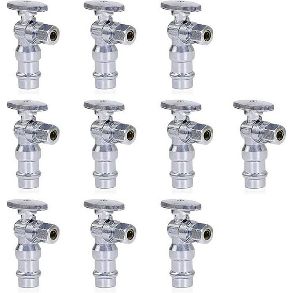 1/4 Turn Press Angle Stop Valve | 1/2" Press x 3/8" OD | Water Shut Off Valve | Toilet Shut Off Valve | On and Off Water Valve (Pack of 10)