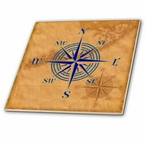 3dRose, Turquoise compass on a vintage sailing map of the Florida Keys., 12 Inch Ceramic Tile