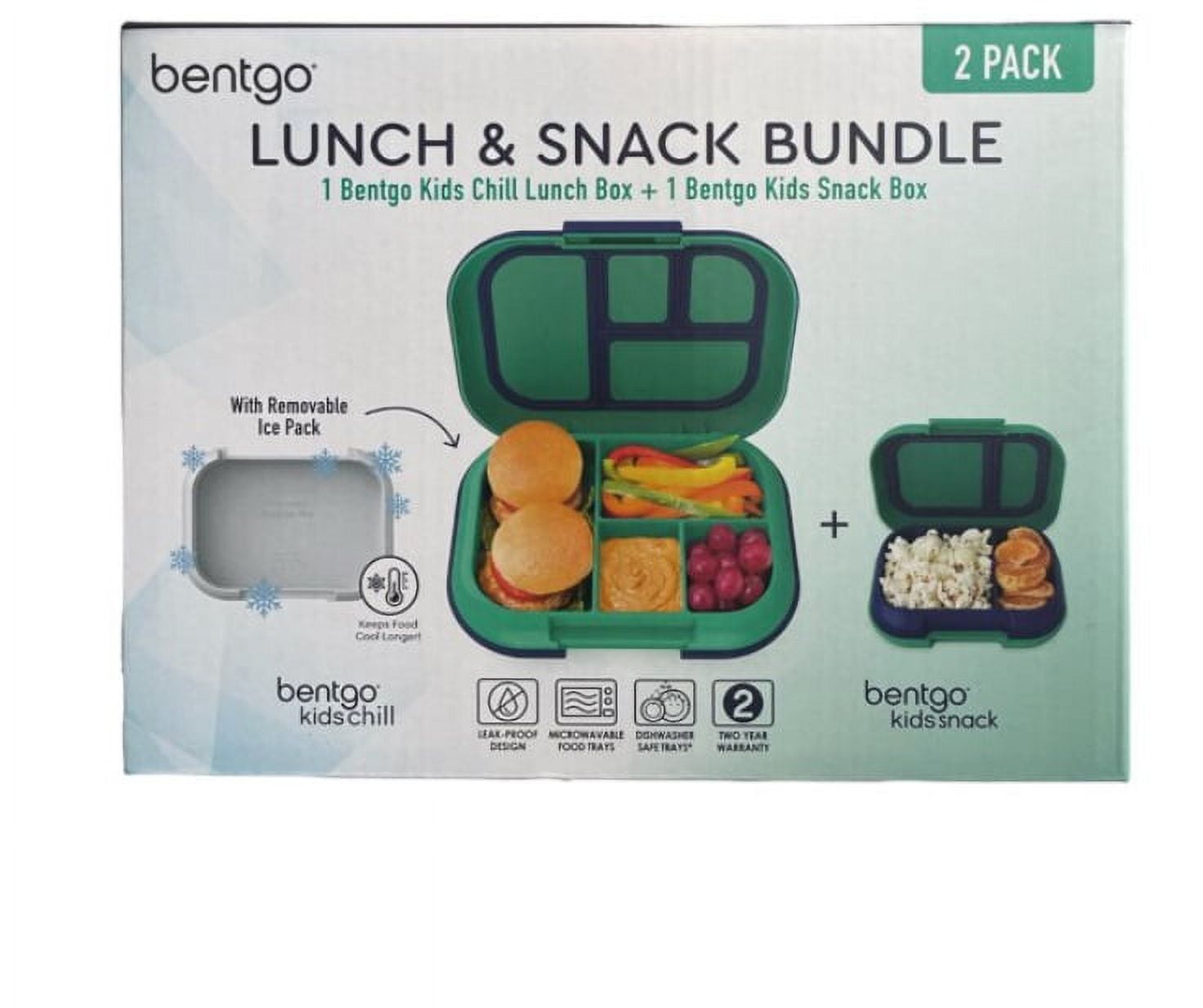 Bentgo BGCHSNK-G Kids Chill Lunch & Snack Box with Removable Ice Pack,  Green/Navy 