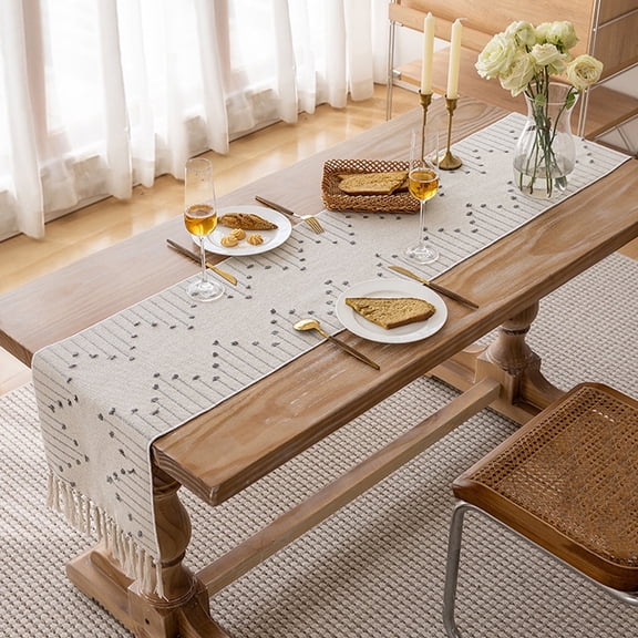 HonorHut Boho Table Runner with Tassels Farmhouse Stripe Table flag Rectangular Tablerunner Natural Minimalist Tablecloth 13x73Inch Grey
