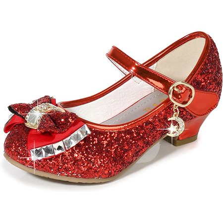 

QWZNDZGR Girl Dress Shoes Wedding Party High Heel Glitter Princess Bownot Shoes