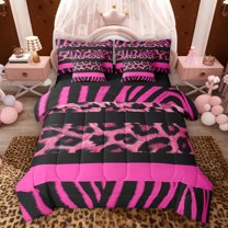 Feelyou Zebra Cheetah Print Bedding Comforter Set 7pcs, Fashion Teen King Bedding Sets