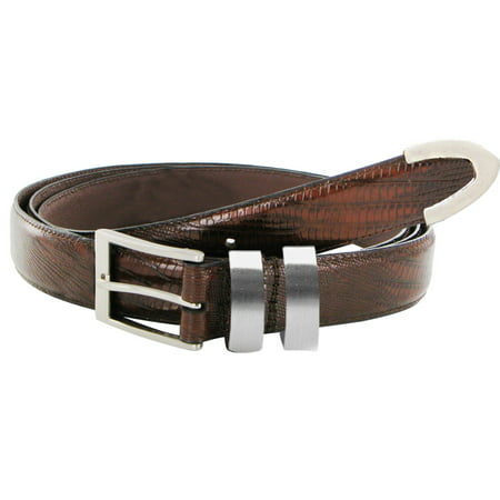 Italian Brown Lizard Texture Leather Belt w/ Silver Accents (Size (Best Lizards For Kids)