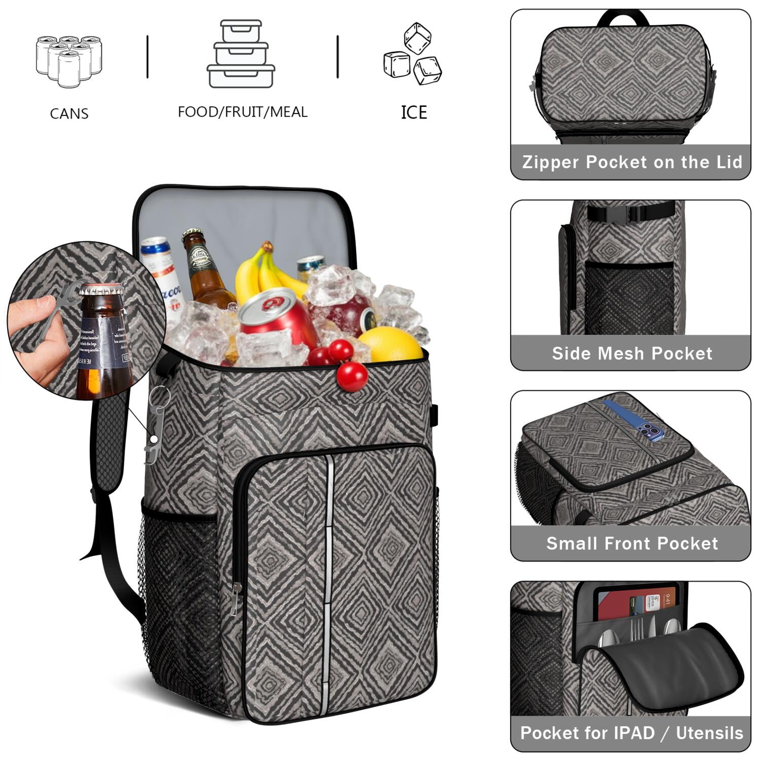 Travel Cooler Bag - Boho Bohemia Flower Camping Beer Cooler Backpack with Bottle Opener- Waterproof Insulated Picnic Backpacks - Cooler Bag for Beach