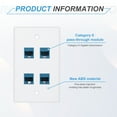 thumbnail image 4 of Cat 6 Ethernet Wall Plate, 4 Port RJ45 Key-stone Jack Wall Plate, White, 4 of 6