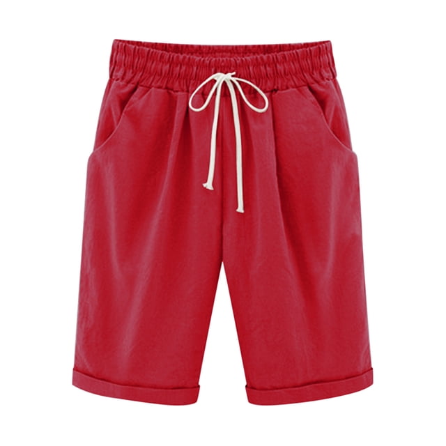 Timegard Shorts for Women Elastic Waisted Drawstring Solid Color Summer Casual Half Pants with Pockets