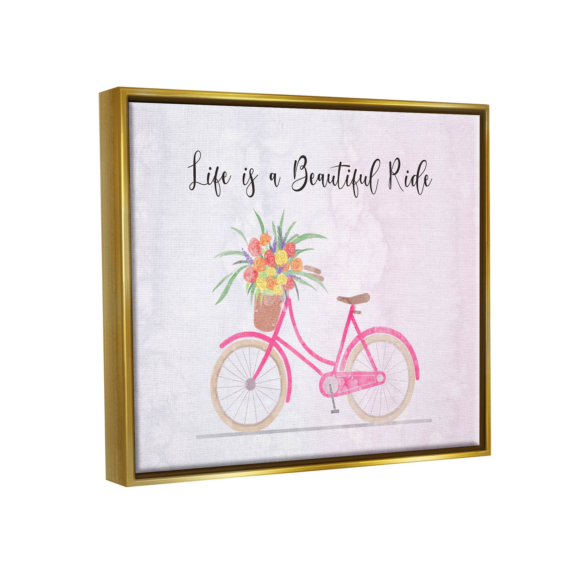 Life Is A Beautiful Ride Bicycle Inspirational Graphic Art Metallic Gold Framed Art Print Wall Art