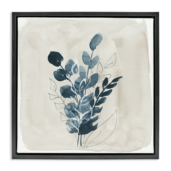 Stupell Industries Summer Leaf Sprigs Plants & Flowers Painting Black Floater Framed Canvas Art Print Wall Art, 18 x 18