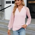 thumbnail image 3 of Defitshape Women's Long Sleeve Blouse Illusion Sheer Sleeve Shirt Fall Cotton Bishop Sleeve Fashion V-Neck Top Pink XX-Large, 3 of 4