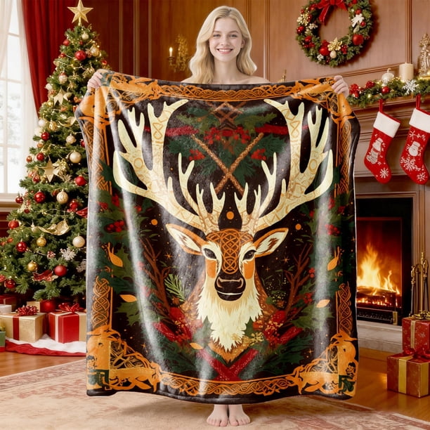 Christmas Print Blanket Comfortable And Soft Flannel Blanket Merry Christmas Blanket Suitable For Bedroom Sofa Christmas Decoration 75X100cm