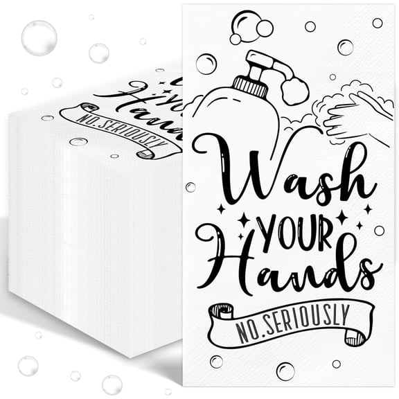 100 Pcs Disposable Hand Towels for Bathroom Paper Towels for Guests 3 Ply Wash Your Hands Bathroom Etiquette Guest Napkins for Powder Room Wedding Birthday Holiday Anniversary, Black White