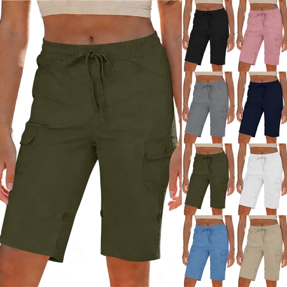 akafmk Women's 10" Cargo Bermuda Shorts Knee Length Multi Pockets Summer Shorts for Outdoor Work