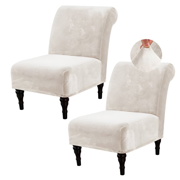 AUQ 2026 New Velvet Accent Chair Cover,2Pcs High Stretch Armless Chair Covers for Livingroom Luxury Thick Velvet Chair Slipcover Modern Furniture Protector with Elastic Bottom,Machine Washable(Ivory)