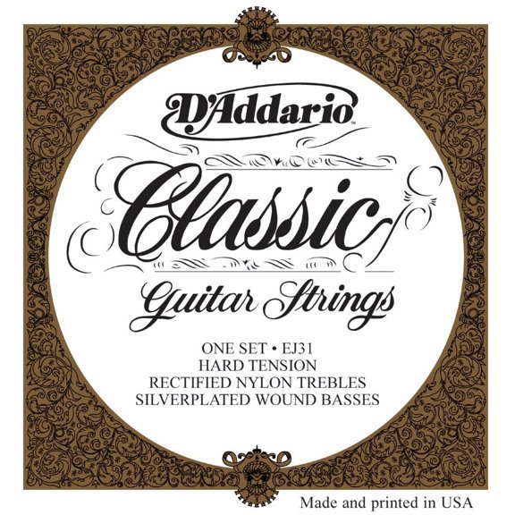 D'Addario Classic Guitar Strings Classics Silver Wound/Rectified Clear Nylon Hard EJ31